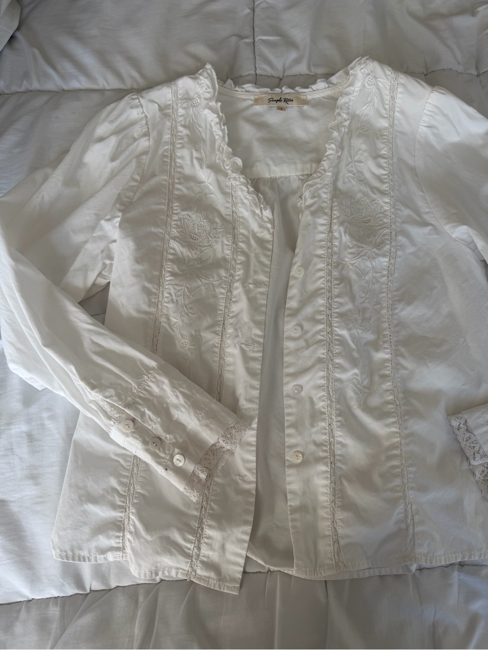 White Embroidered Button-Front Blouse - Picture 2 of 2